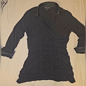 INC International Concepts Satin Collar Black Top